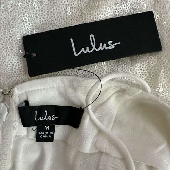 Lulus Sequin Bodycon Mini Slip Dress White Medium - Picture 4 of 5